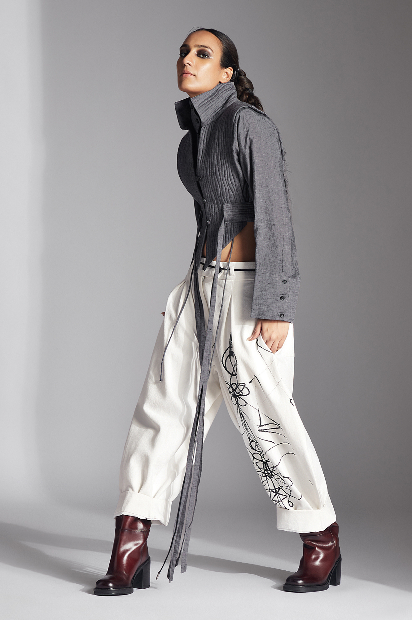 Printed Eren Trousers (White Denim)
